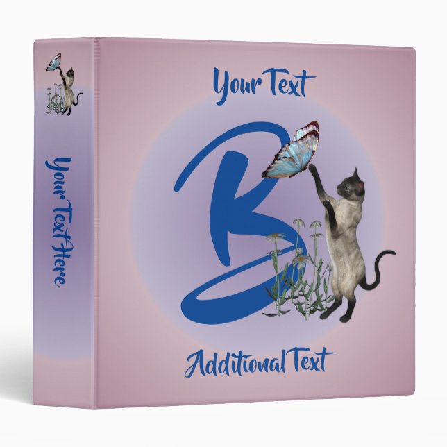 Cat And Butterfly Monogram Initial B Personalized 3 Ring Binder (Front/Spine)