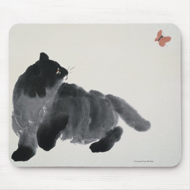 Cat and Butterfly Mouse Pad (Front)