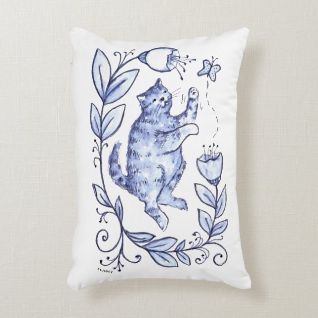 Cat And Butterfly Pillow (Front(Vertical))