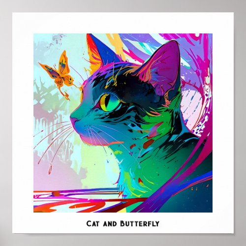 Cat and butterfly poster