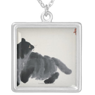 Cat and Butterfly Silver Plated Necklace