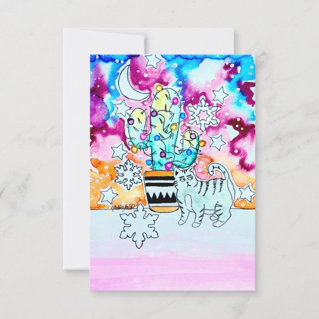 Cat and Cactus Christmas Card (Front)