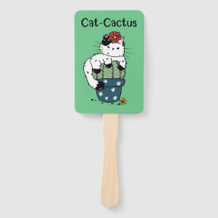 Cat And Cactus Hand Fan