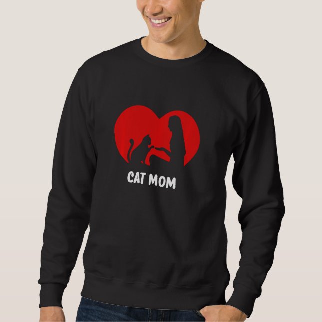 Cat And Cat Owner With Heart Cat Mom Pullover (Front)