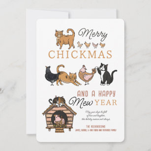 Cat and Chicken Christmas Puns Holiday Card