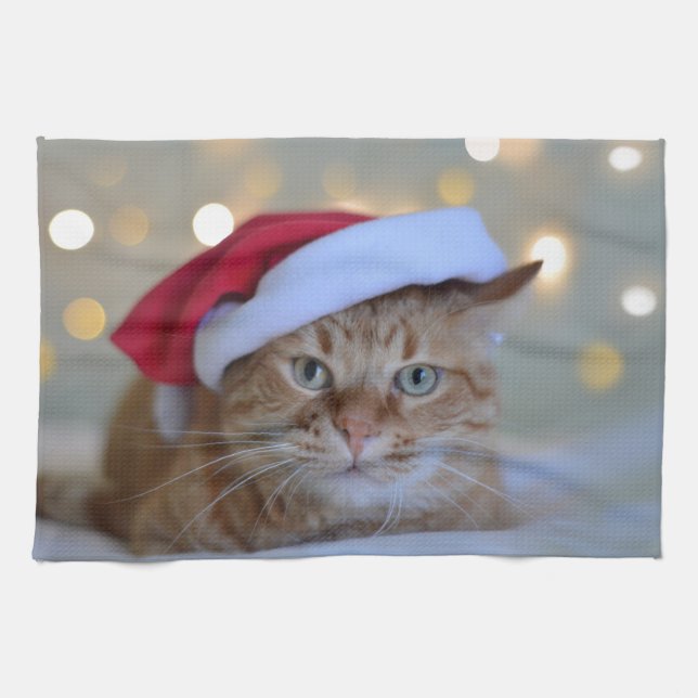 Cat and Christmas lights Kitchen Towel (Horizontal)