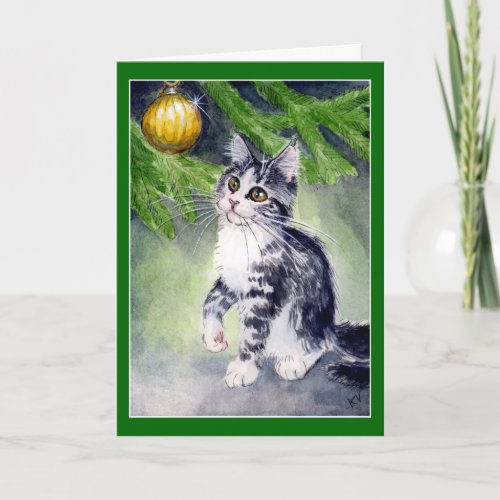 Cat and Christmas ornament card
