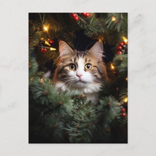 Cat and Christmas Tree Postcard