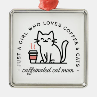 Cat and coffee lover girly aesthetic metal ornament