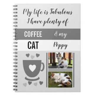 Cat and coffee lover photos light and dark grey notebook