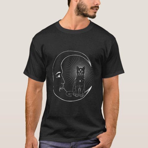 Cat And Crescent Moon Wiccan Witch Pagan Goth Myst T_Shirt