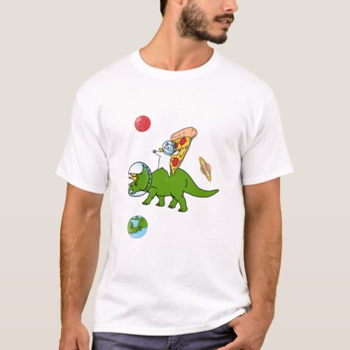 cat and dinosaur pizza gift T_Shirt