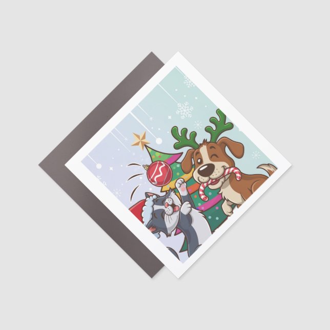 cat and dog are celebrating Christmas’s day Car Magnet (Front)