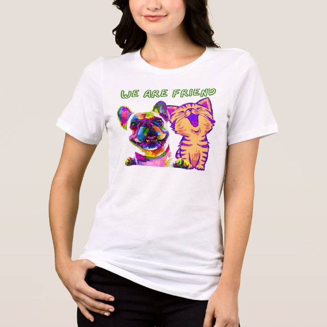 Cat and dog are friends T-Shirt Tri-Blend Shirt (Front)