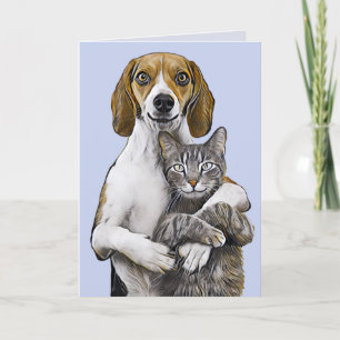 CAT AND DOG ART ROMANTIC LOVE BIRTHDAY CARDS