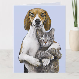 CAT AND DOG ART ROMANTIC LOVE BIRTHDAY CARDS