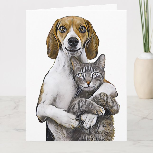 CAT AND DOG ART WEDDING GREETING CARDS (Front)