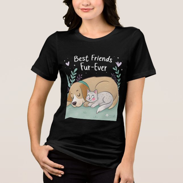 Cat and dog best friends forever Tri-Blend shirt (Front)