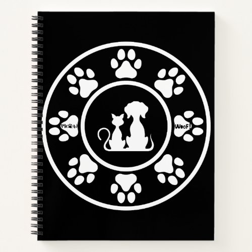 Cat and Dog Best Friends in A Paw Print Circle  Notebook