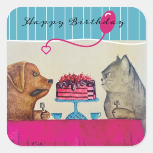 Cat and Dog Birthday Sticker