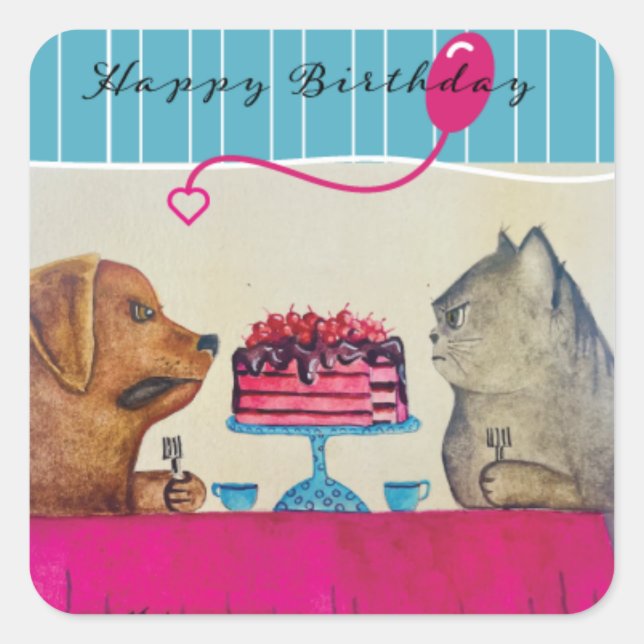Cat and Dog Birthday Sticker (Front)