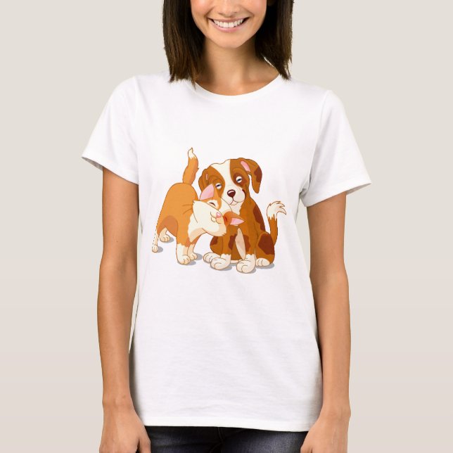 Cat and Dog Buddies T-Shirt (Front)