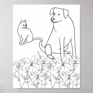 Cat and Dog by Lily Flowers Coloring Posters