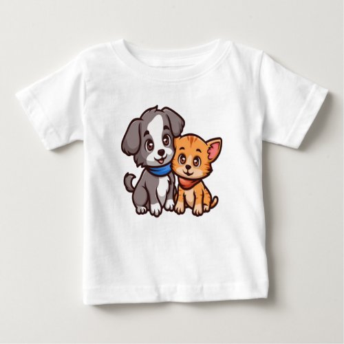 Cat and dog cartoon illustration baby T_Shirt
