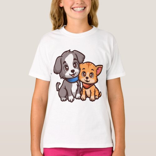 Cat and dog cartoon illustration T_Shirt