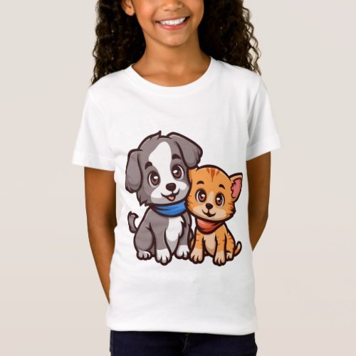 Cat and dog cartoon illustration T_Shirt