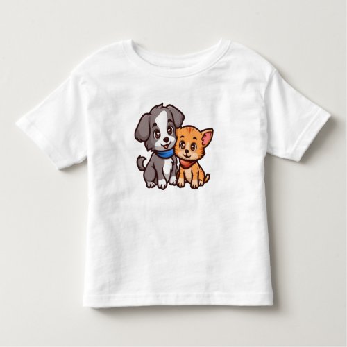 Cat and dog cartoon illustration toddler t_shirt