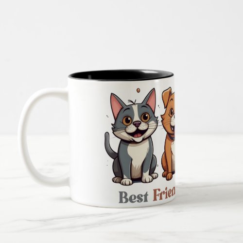 Cat and Dog Cartoon Two_Tone Coffee Mug