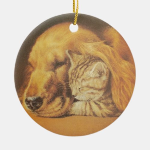 Cat and Dog Ceramic Ornament