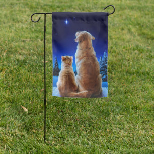 Cat and Dog Christmas Miracle Garden Flag