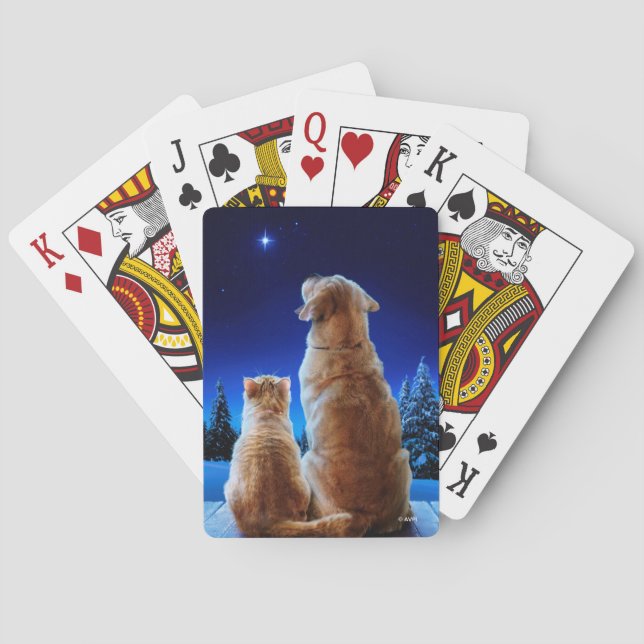 Cat and Dog Christmas Miracle Poker Cards (Back)