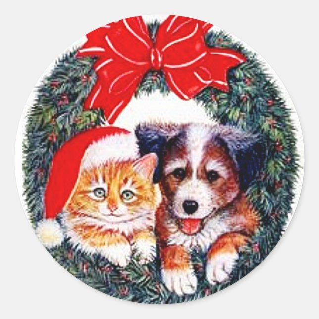Cat and Dog Christmas Sticker (Front)