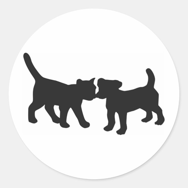 cat and dog classic round sticker (Front)