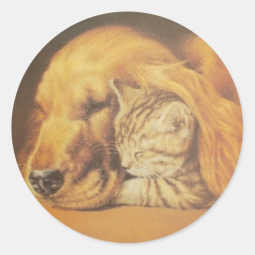 Cat and Dog Classic Round Sticker