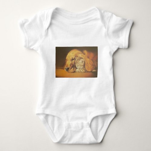 Cat and Dog Cuddling Amazing Cute Pattern Design Baby Bodysuit