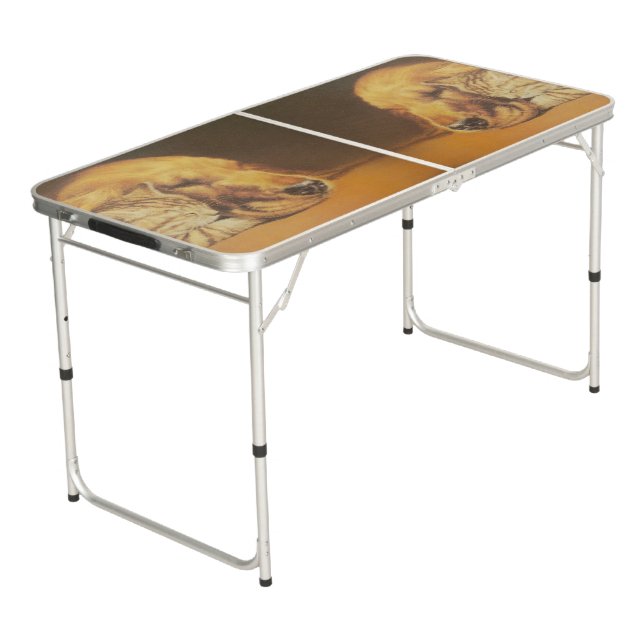Cat and Dog Cuddling Art Print Pong Table (Angled)