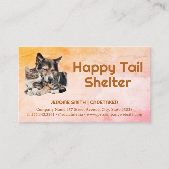 Cat and Dog Cuddling Business Card (Front)