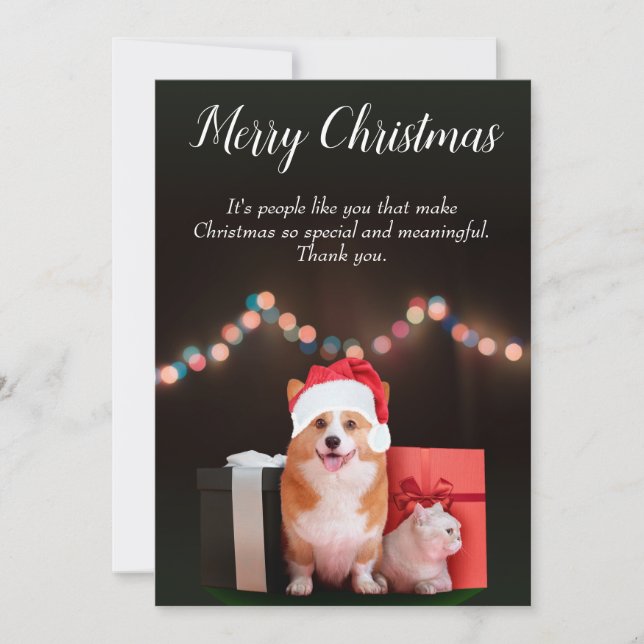 Cat and Dog customizable Christmass Holiday Card (Front)
