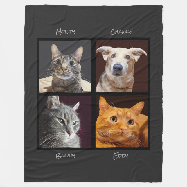 Cat And Dog Cute Pet Collage Fleece Blanket (Front)