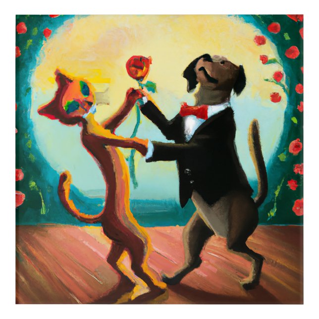 Cat and Dog Dancing Tango in Dance Club, AI Art (Front)