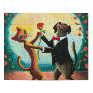 Cat and Dog Dancing Tango in Dance Club, AI Art Jigsaw Puzzle