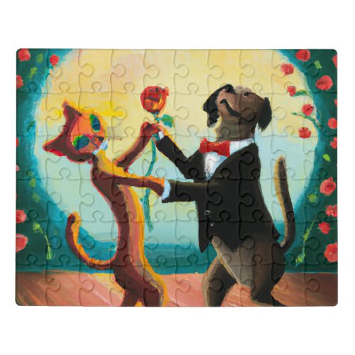 Cat and Dog Dancing Tango in Dance Club AI Art Jigsaw Puzzle