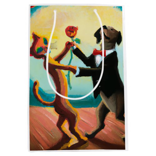 Cat and Dog Dancing Tango in Dance Club AI Art Medium Gift Bag