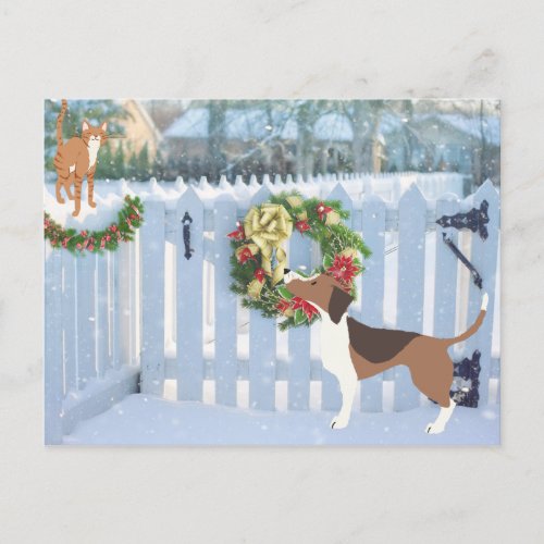 Cat and Dog Enjoying the Snow Winter Christmas Holiday Postcard