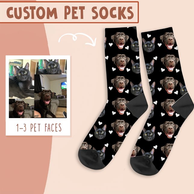 Cat And Dog Face Personalized, with Heart on Black Socks (Creator Uploaded)