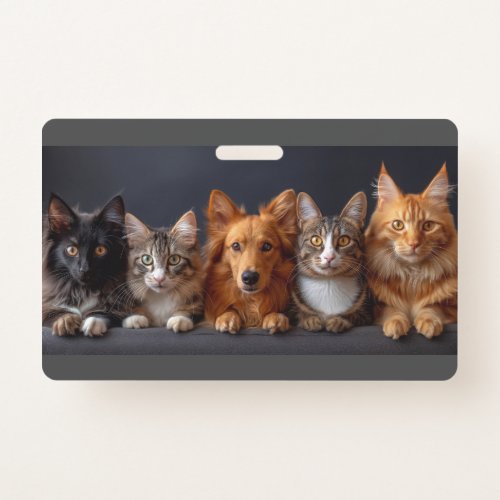 Cat and dog faces in a row bottom view badge